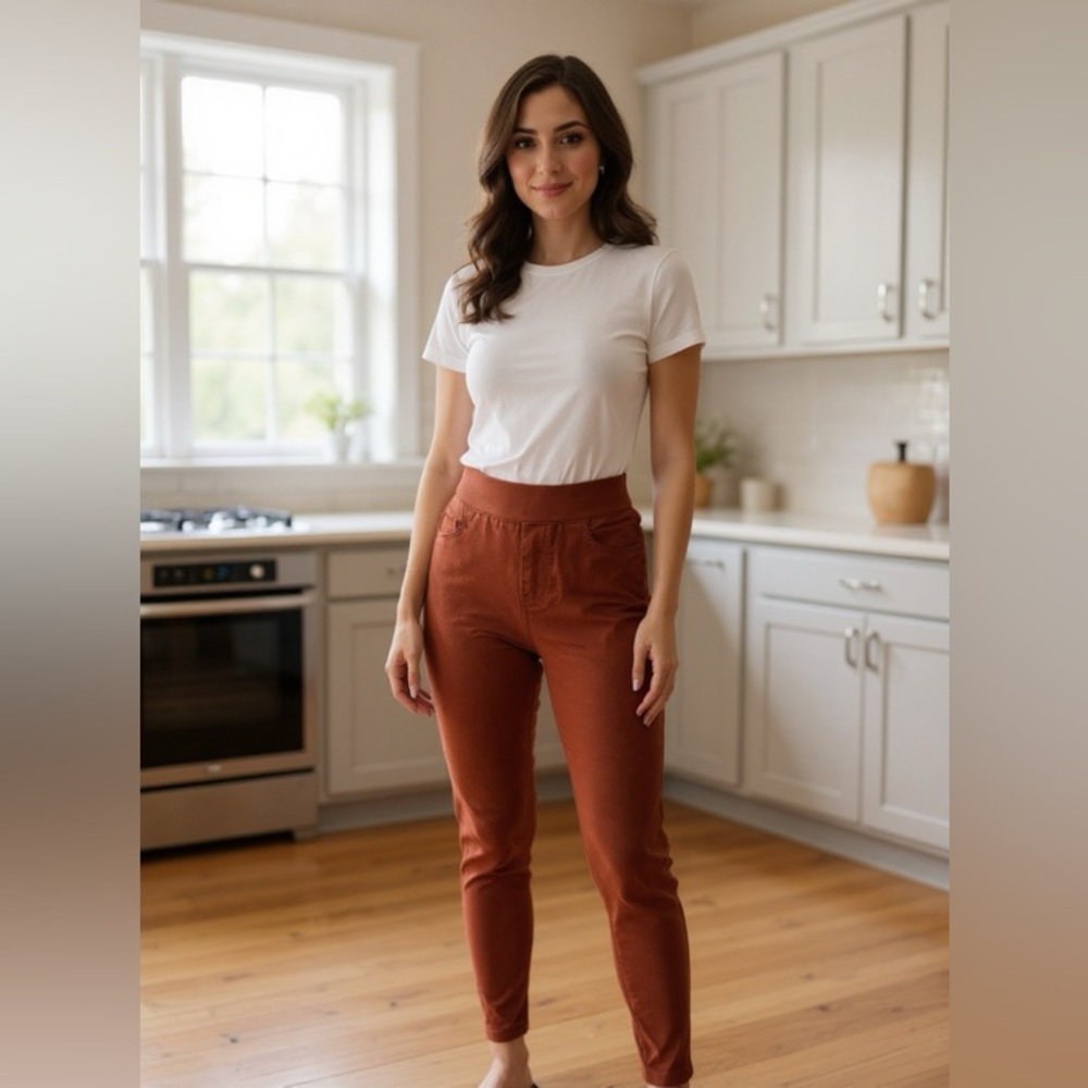 Sound Style Lucy Pull On legging pant petite small platinum stretch orange rust